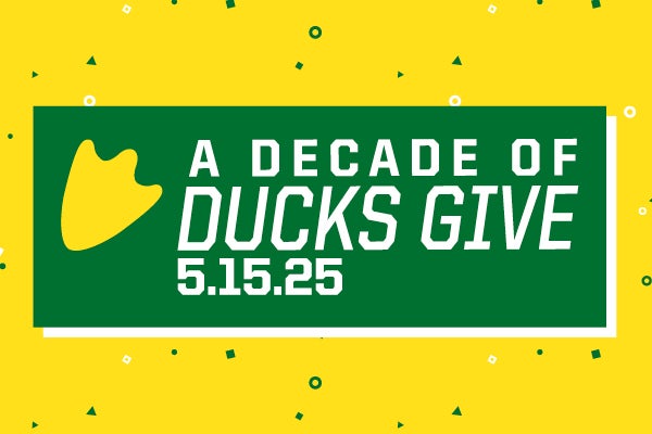Ducks Give 2025 Yellow and green logo that says A Decade of Ducks Give