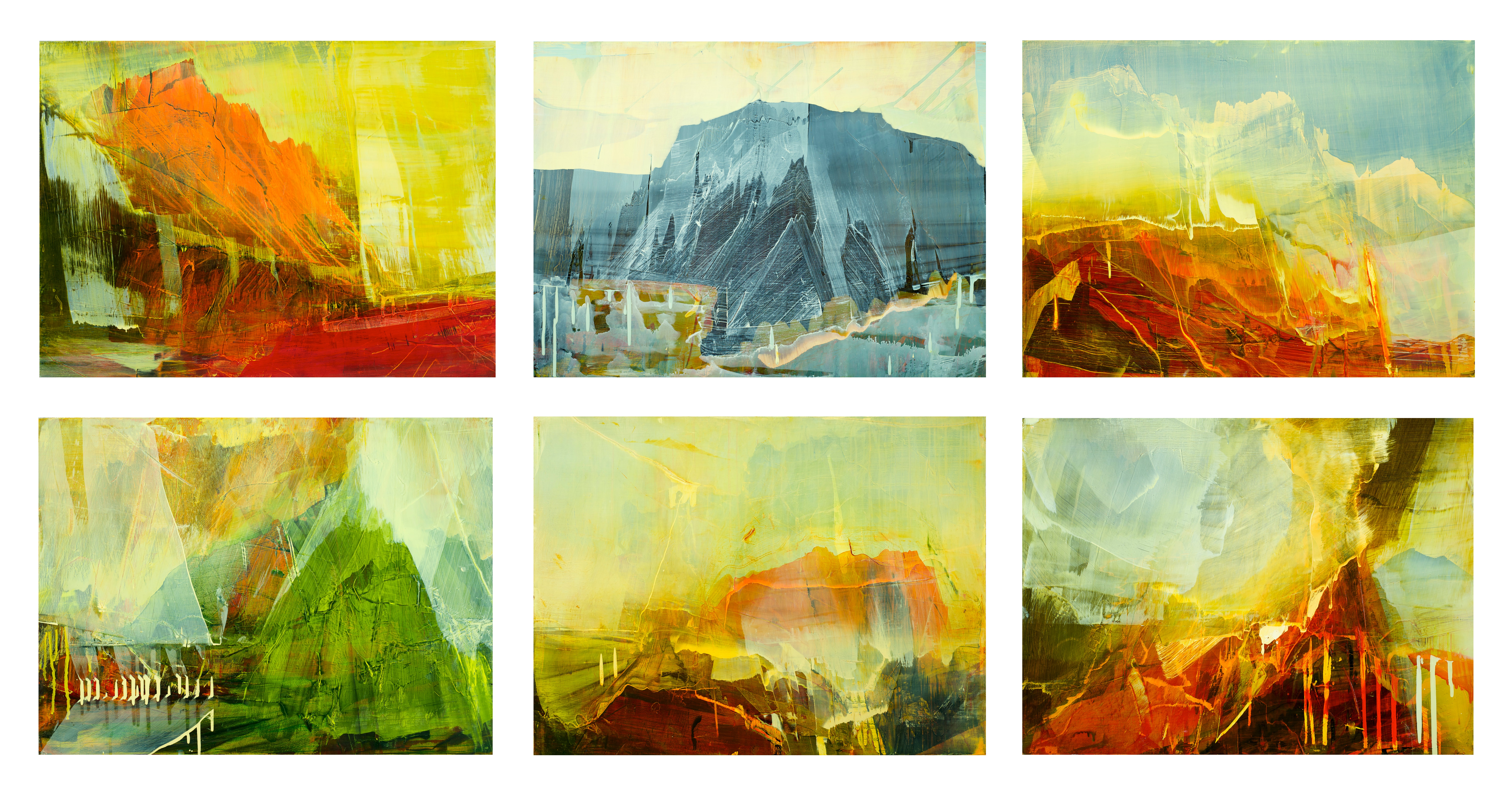 James Lavadour (Walla Walla, b. 1951). Land of Origin, 2015. Oil on panel, 39 x 78 inches. Jane and Spencer Beebe Family Trust six canvases feature abstract landscapes
