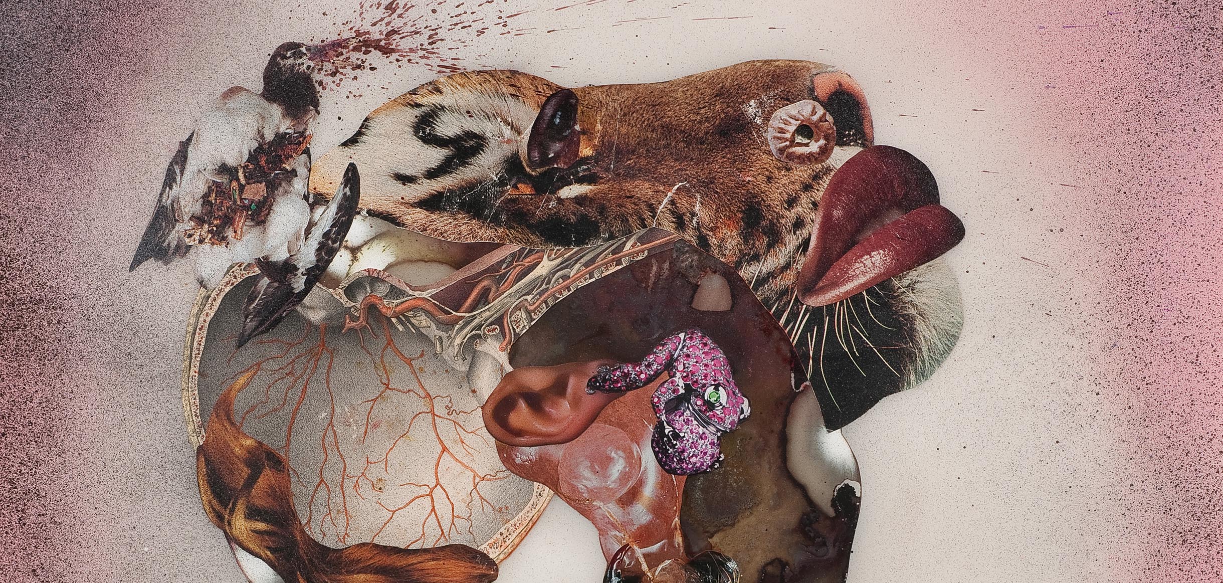 crop of stylized painting showing abstract head with a bird perched on top